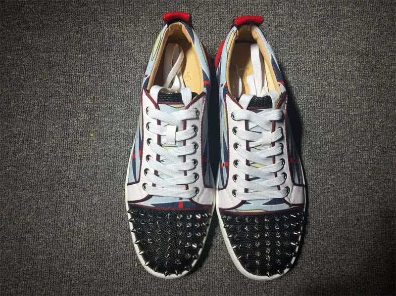 Christian Louboutin Low Top Lace-up Geometric Figure White Black And Rivets On Toe Cap 2