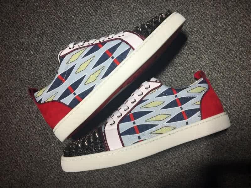 Christian Louboutin Low Top Lace-up Geometric Figure White Black And Rivets On Toe Cap 7