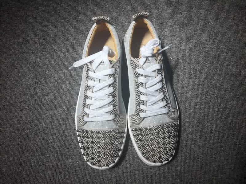 Christian Louboutin Low Top Lace-up Chequered Silver And Rivets On Toe Cap 3
