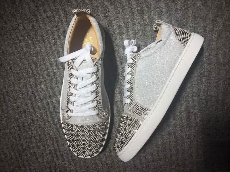 Christian Louboutin Low Top Lace-up Chequered Silver And Rivets On Toe Cap 2