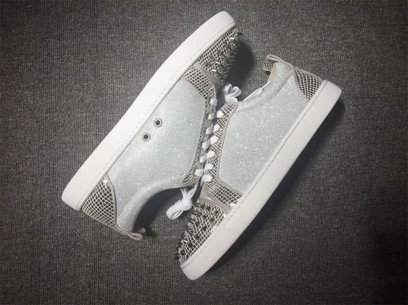 Christian Louboutin Low Top Lace-up Chequered Silver And Rivets On Toe Cap 6