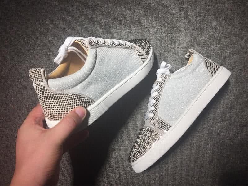 Christian Louboutin Low Top Lace-up Chequered Silver And Rivets On Toe Cap 7