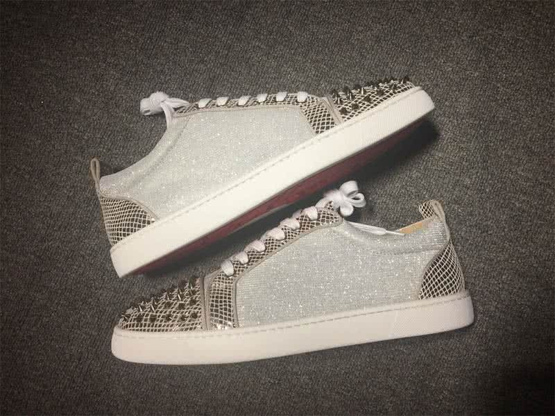 Christian Louboutin Low Top Lace-up Chequered Silver And Rivets On Toe Cap 9