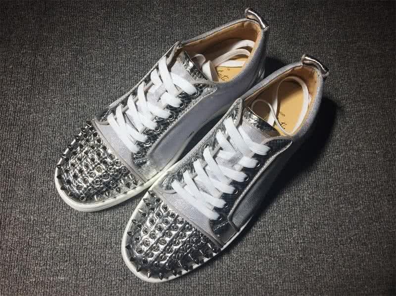 Christian Louboutin Low Top Lace-up Grey Fabric Silver Rivets On Toe Cap 1