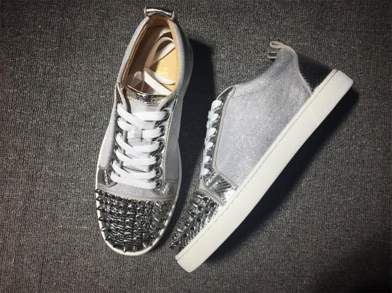 Christian Louboutin Low Top Lace-up Grey Fabric Silver Rivets On Toe Cap 3