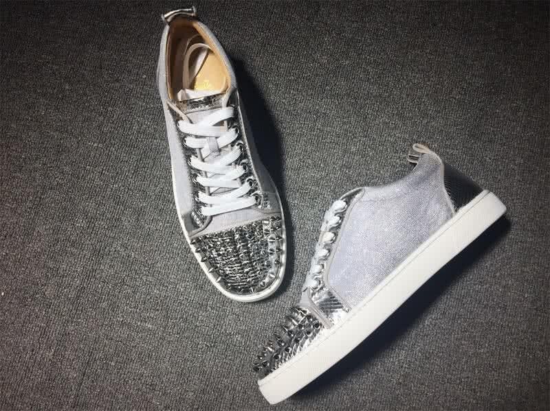 Christian Louboutin Low Top Lace-up Grey Fabric Silver Rivets On Toe Cap 4