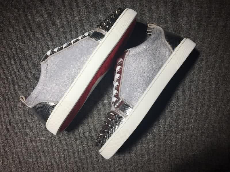 Christian Louboutin Low Top Lace-up Grey Fabric Silver Rivets On Toe Cap 6