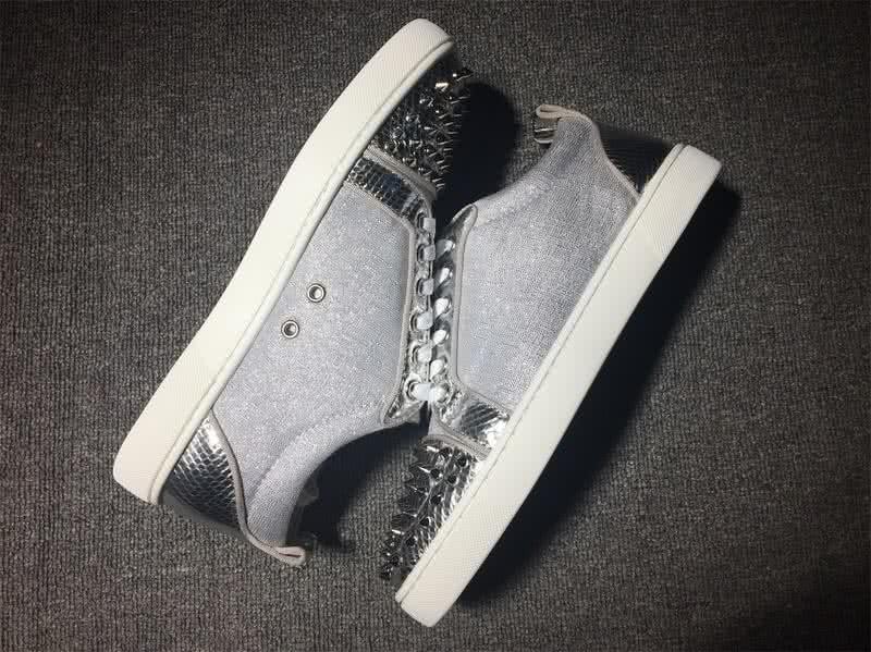 Christian Louboutin Low Top Lace-up Grey Fabric Silver Rivets On Toe Cap 5