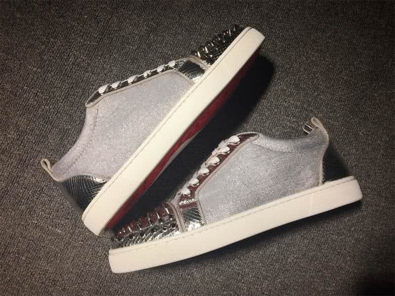 Christian Louboutin Low Top Lace-up Grey Fabric Silver Rivets On Toe Cap 7
