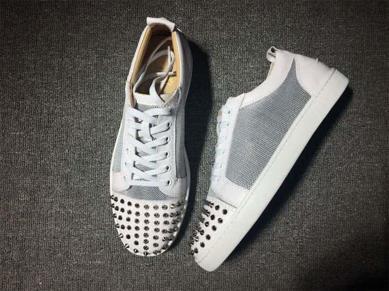 Christian Louboutin Low Top Lace-up Mesh White And Rivets On Toe Cap 3