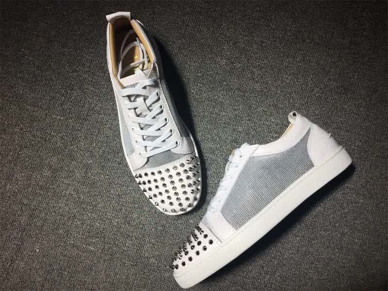 Christian Louboutin Low Top Lace-up Mesh White And Rivets On Toe Cap 4