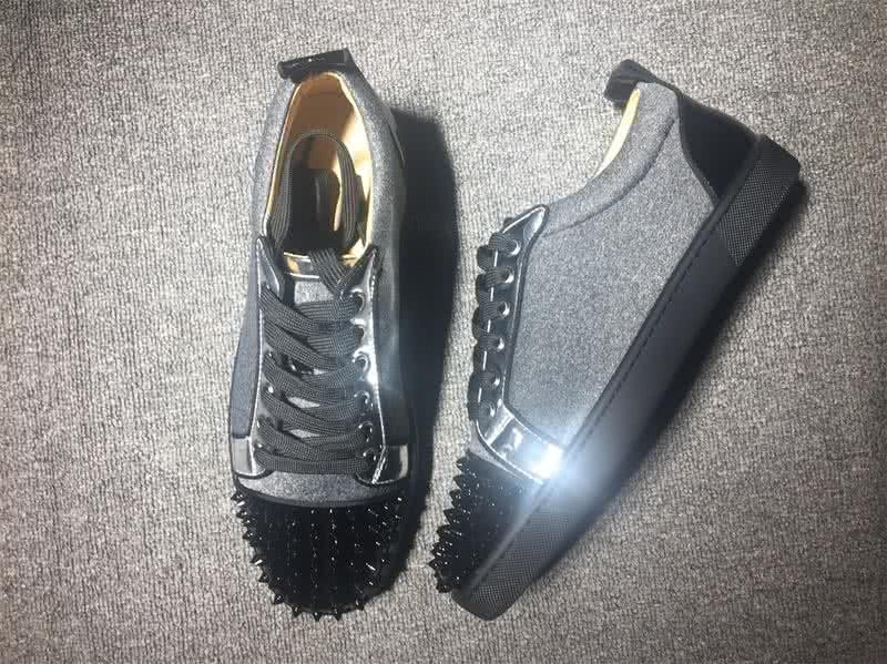 Christian Louboutin Low Top Lace-up Grey Black And Rivets On Toe Cap 2
