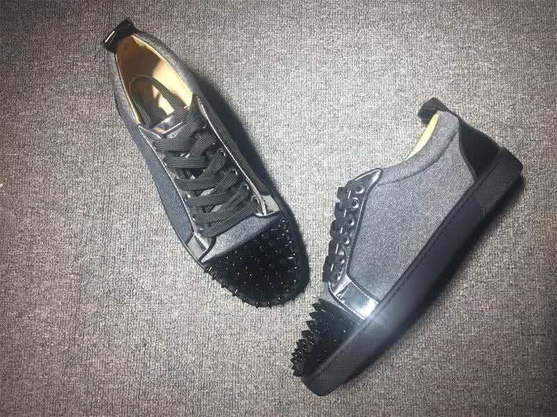 Christian Louboutin Low Top Lace-up Grey Black And Rivets On Toe Cap 4