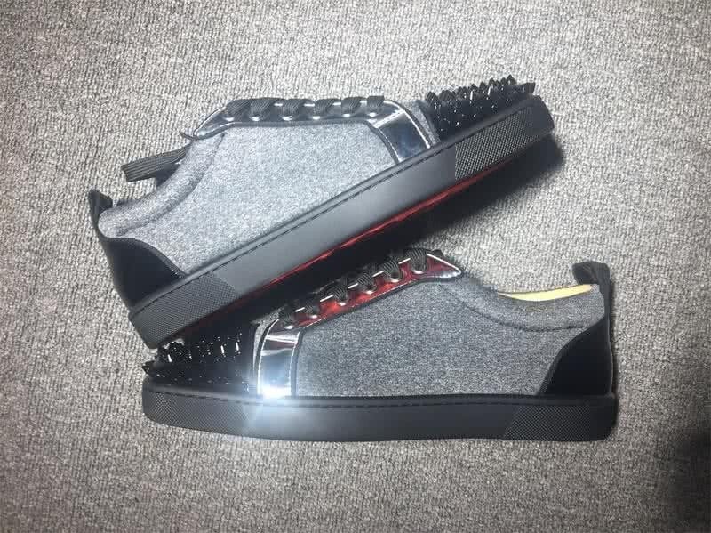 Christian Louboutin Low Top Lace-up Grey Black And Rivets On Toe Cap 9