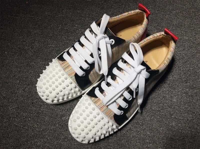 Christian Louboutin Low Top Lace-up Fabric White Black And Rivets On Toe Cap 1