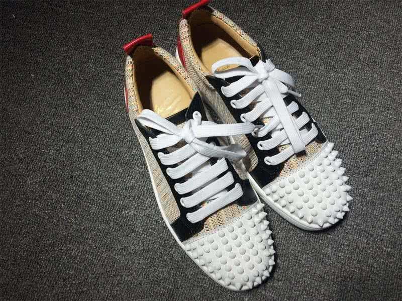 Christian Louboutin Low Top Lace-up Fabric White Black And Rivets On Toe Cap 3