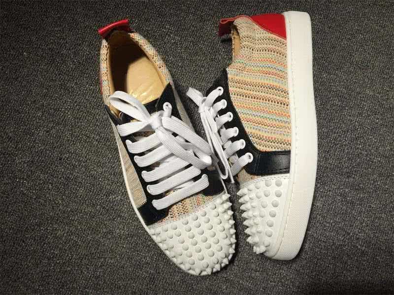 Christian Louboutin Low Top Lace-up Fabric White Black And Rivets On Toe Cap 2