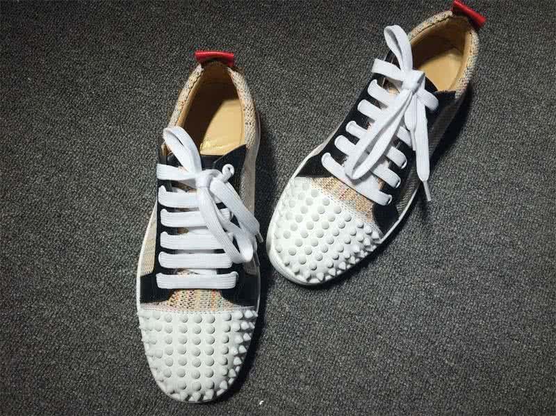 Christian Louboutin Low Top Lace-up Fabric White Black And Rivets On Toe Cap 4