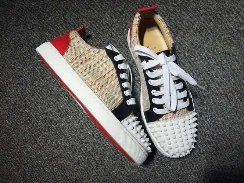 Christian Louboutin Low Top Lace-up Fabric White Black And Rivets On Toe Cap 5