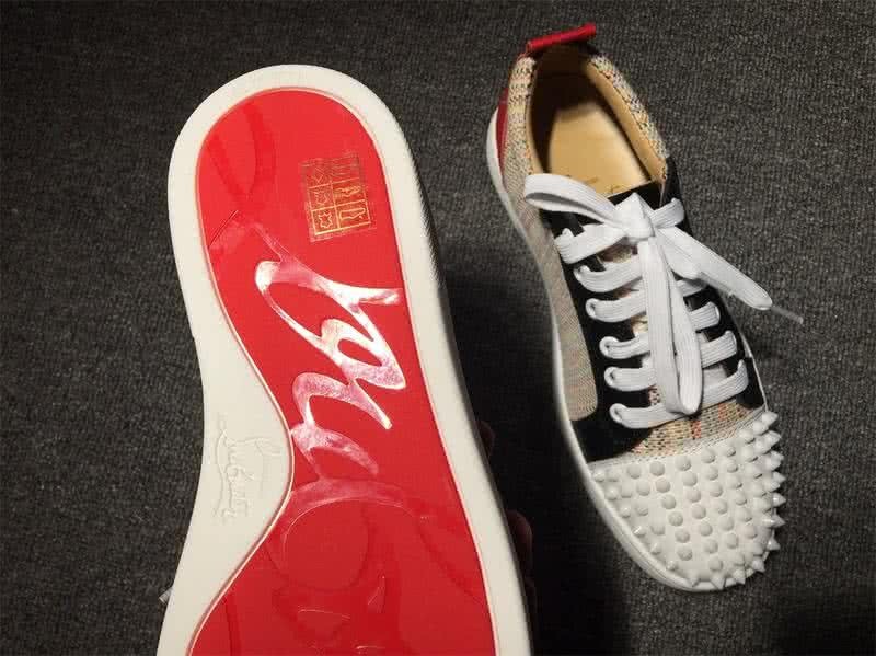 Christian Louboutin Low Top Lace-up Fabric White Black And Rivets On Toe Cap 6