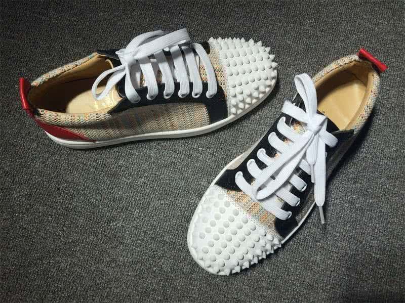 Christian Louboutin Low Top Lace-up Fabric White Black And Rivets On Toe Cap 7