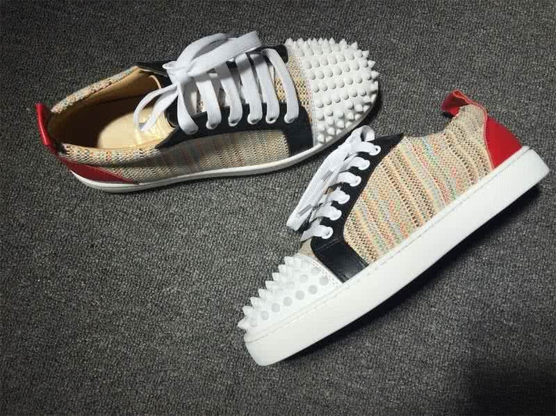 Christian Louboutin Low Top Lace-up Fabric White Black And Rivets On Toe Cap 8