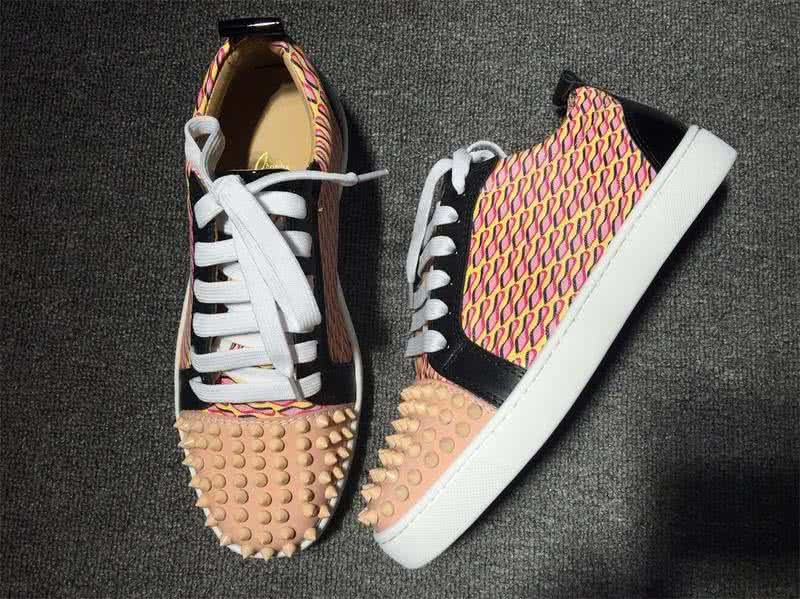 Christian Louboutin Low Top Lace-up Geometric Patterns And Nude Pink Rivets On Toe Cap 2