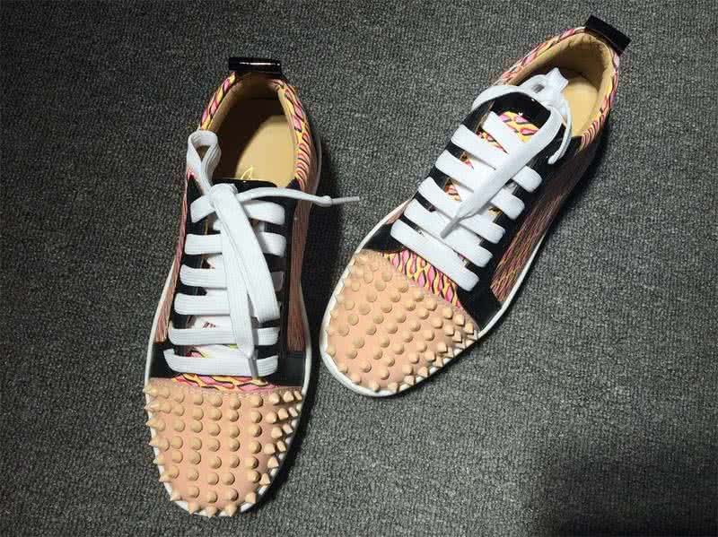 Christian Louboutin Low Top Lace-up Geometric Patterns And Nude Pink Rivets On Toe Cap 4