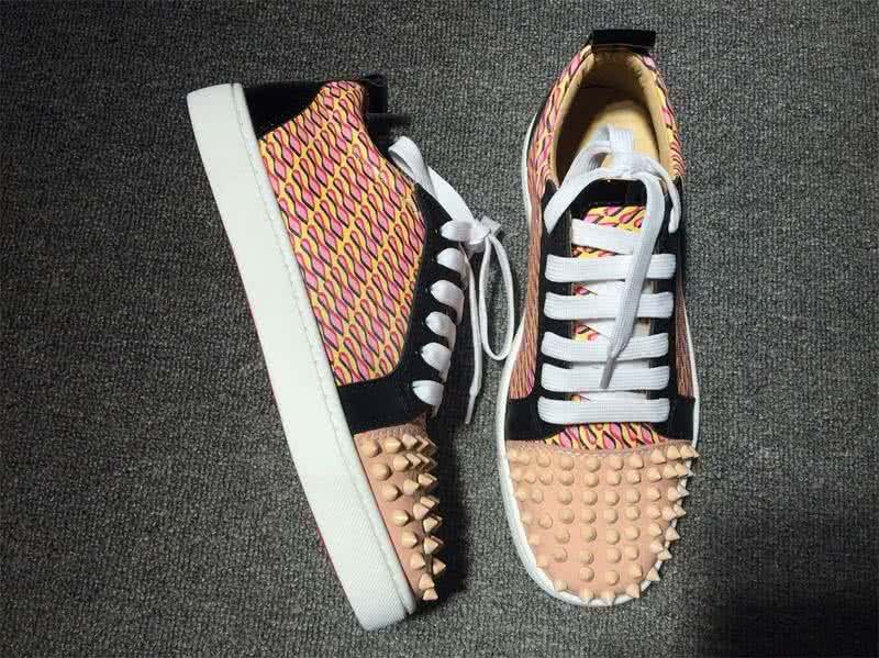 Christian Louboutin Low Top Lace-up Geometric Patterns And Nude Pink Rivets On Toe Cap 5