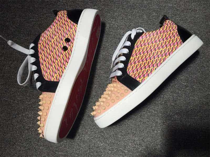 Christian Louboutin Low Top Lace-up Geometric Patterns And Nude Pink Rivets On Toe Cap 7