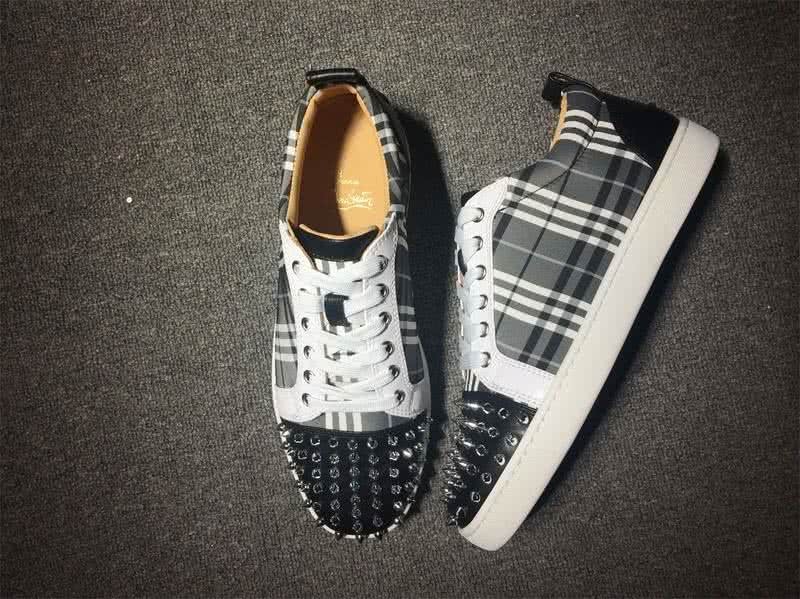 Christian Louboutin Low Top Lace-up Plaid And Black Rivets On Toe Cap 2