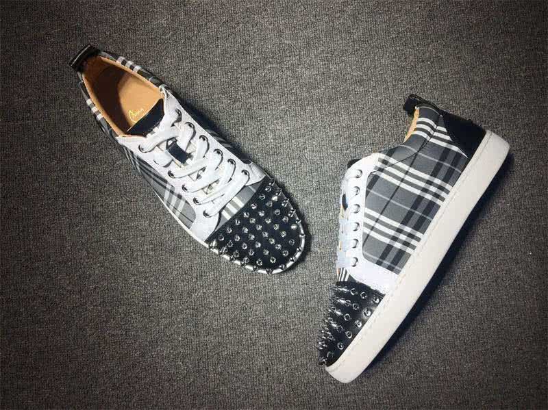 Christian Louboutin Low Top Lace-up Plaid And Black Rivets On Toe Cap 4