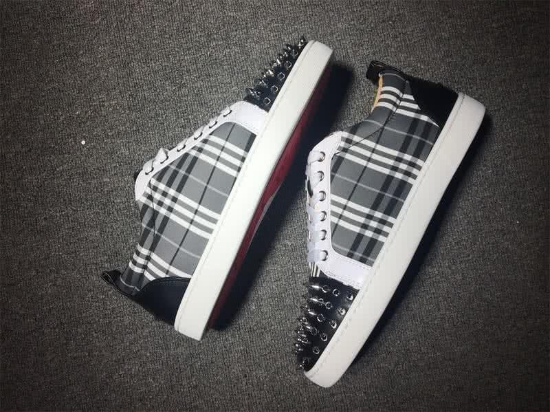 Christian Louboutin Low Top Lace-up Plaid And Black Rivets On Toe Cap 5