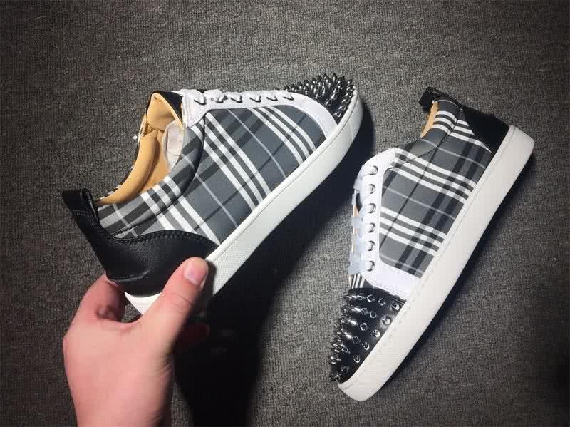 Christian Louboutin Low Top Lace-up Plaid And Black Rivets On Toe Cap 7