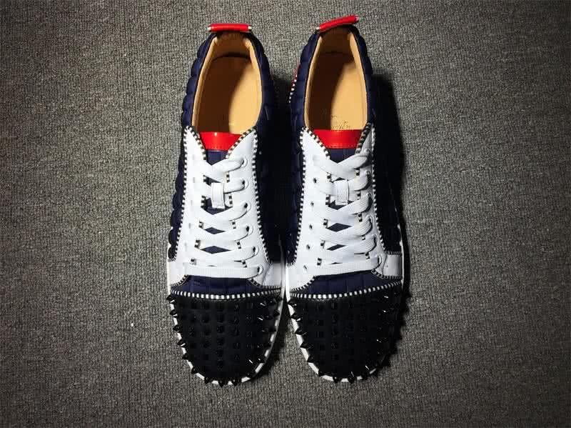 Christian Louboutin Low Top Lace-up Blue Black Red  And Black Rivets On Toe Cap 3