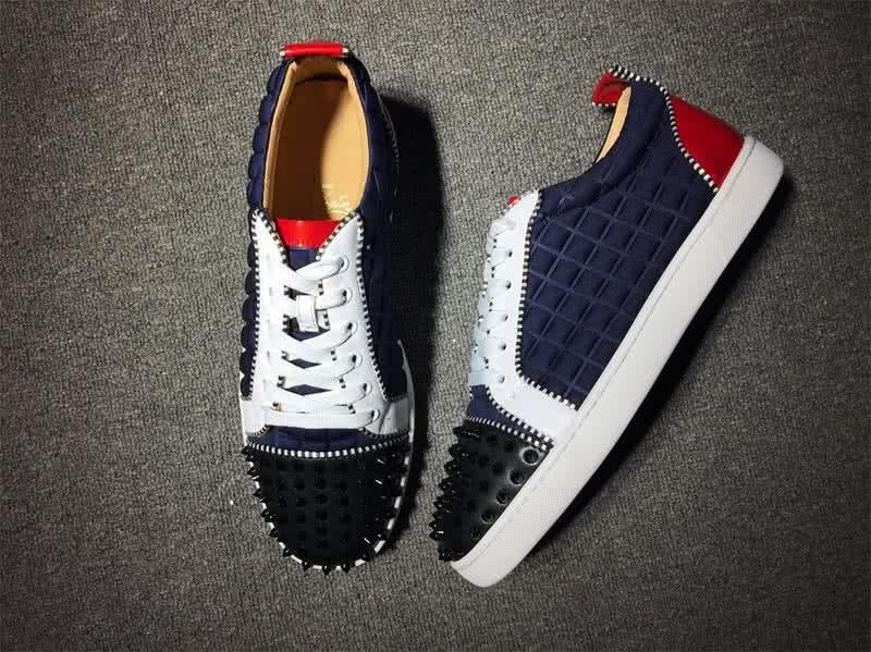 Christian Louboutin Low Top Lace-up Blue Black Red  And Black Rivets On Toe Cap 2