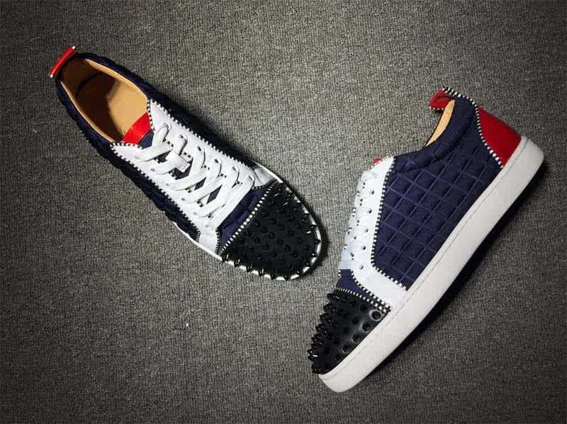Christian Louboutin Low Top Lace-up Blue Black Red  And Black Rivets On Toe Cap 4