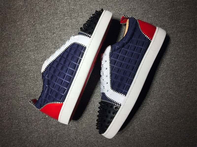 Christian Louboutin Low Top Lace-up Blue Black Red  And Black Rivets On Toe Cap 5