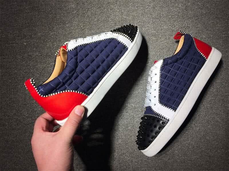Christian Louboutin Low Top Lace-up Blue Black Red  And Black Rivets On Toe Cap 7