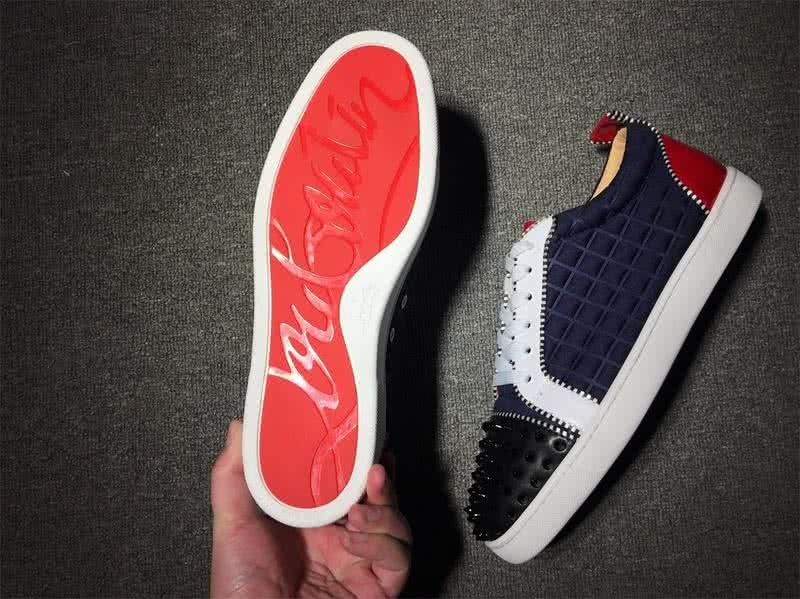 Christian Louboutin Low Top Lace-up Blue Black Red  And Black Rivets On Toe Cap 8
