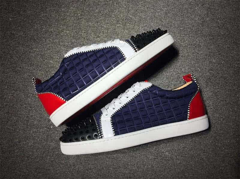 Christian Louboutin Low Top Lace-up Blue Black Red  And Black Rivets On Toe Cap 9