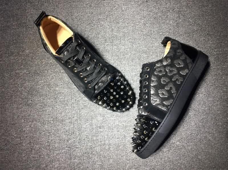 Christian Louboutin Low Top Lace-up Black Fabric And Rivets On Toe Cap 4