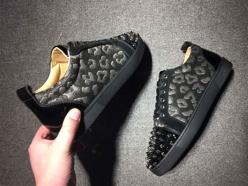 Christian Louboutin Low Top Lace-up Black Fabric And Rivets On Toe Cap 7