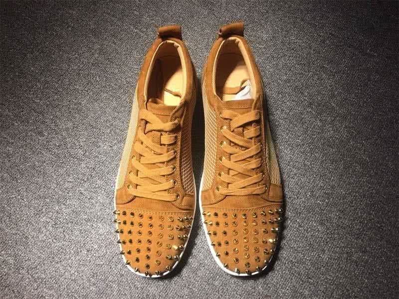 Christian Louboutin Low Top Lace-up Camel Suede White Meshes And Rivets On Toe Cap 3