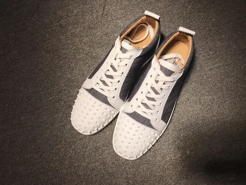 Christian Louboutin Low Top Lace-up Grey Fabric White Leather And Rivets On Toe Cap 1