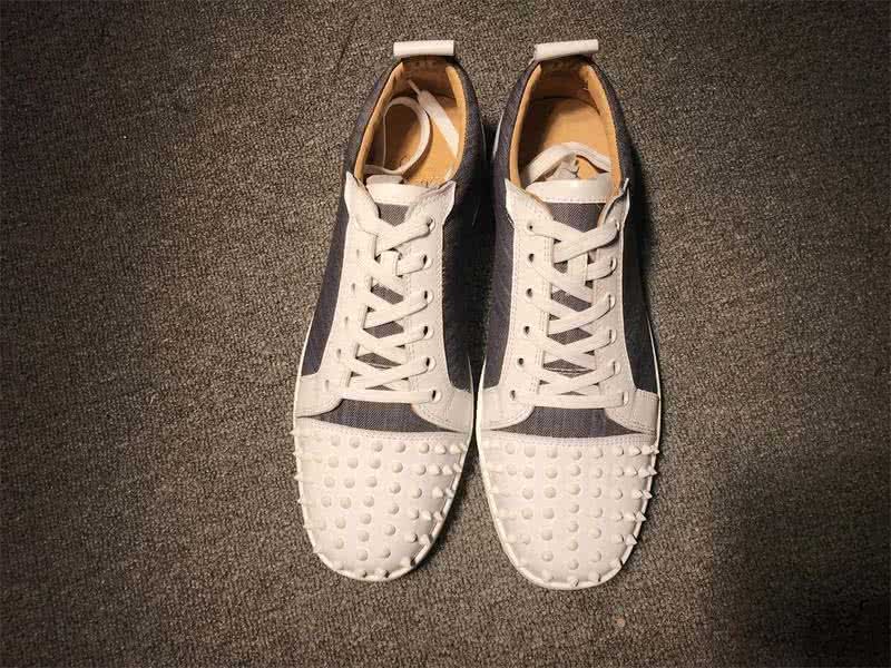 Christian Louboutin Low Top Lace-up Grey Fabric White Leather And Rivets On Toe Cap 3