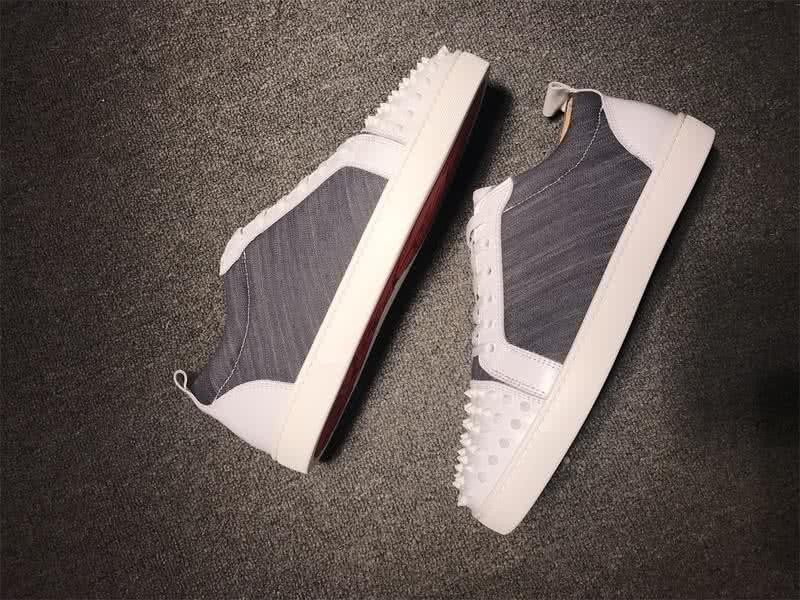 Christian Louboutin Low Top Lace-up Grey Fabric White Leather And Rivets On Toe Cap 5