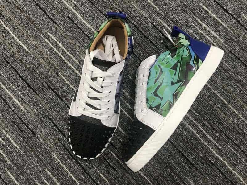 Christian Louboutin Low Top Lace-up Green Painting White And Black Rivets On Toe Cap 2