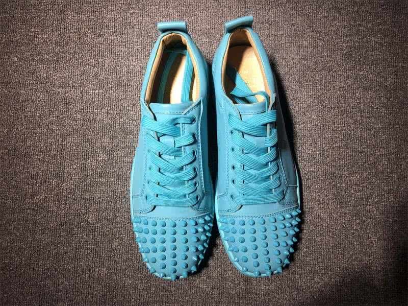 Christian Louboutin Low Top Lace-up Blue Leather And Rivets On Toe Cap 3