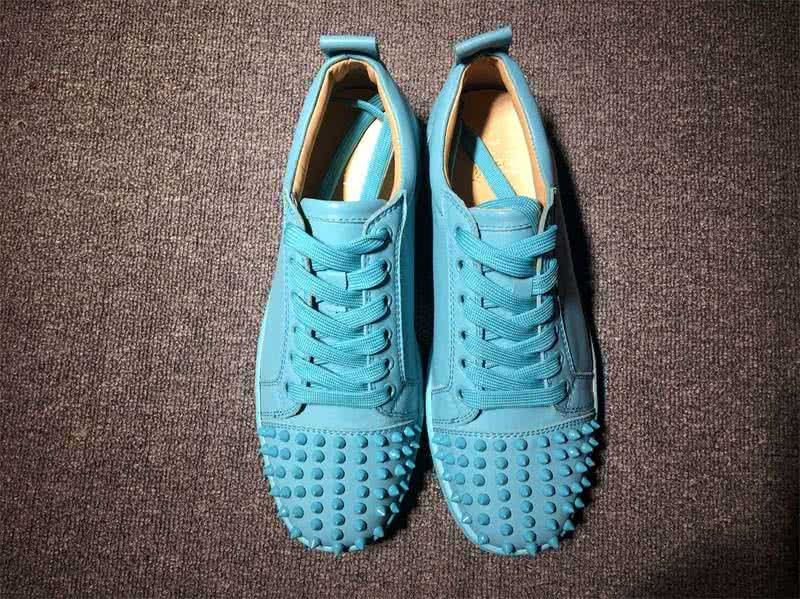 Christian Louboutin Low Top Lace-up Blue Leather And Rivets On Toe Cap 5